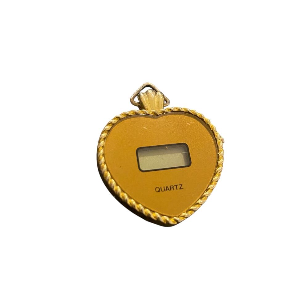 Vintage Gold-Toned Heart Shaped Quartz Pendant Watch with Digital Display